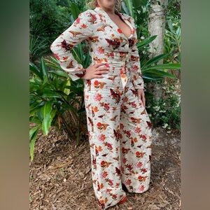 Bebe Floral Cream and Red Jumpsuit